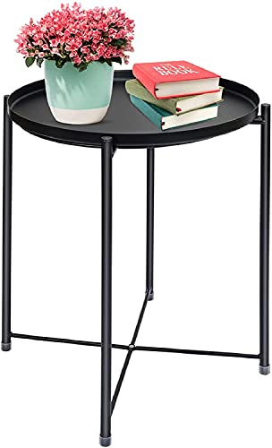 Runder Beistelltisch, Outdoor Garten Beistelltisch, Beistelltisch mit abnehmbarem Tablett, Pflanztisch Blumenständer Tisch, Runder Couchtisch, Metall Sofatisch,Serviertisch Wohnzimmertisch Kaffeetisch