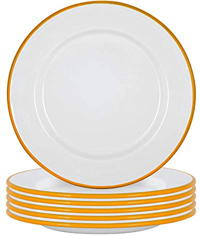 Argon Tableware Enamel Dinner Plates - 25.5cm - Pack of 6 - Yellow Dining Plates Lightweight Camping Large Dinner Dish for Appetisers, Starters, Mains, Sides, Desserts