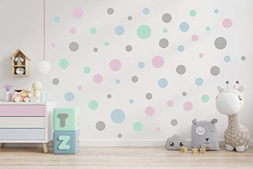 Konfetti Wandtattoo kreise Vinyl Wandsticker Set - 168 Stück pro Set - Wandaufkleber Runde Punkte (Pastell Set)