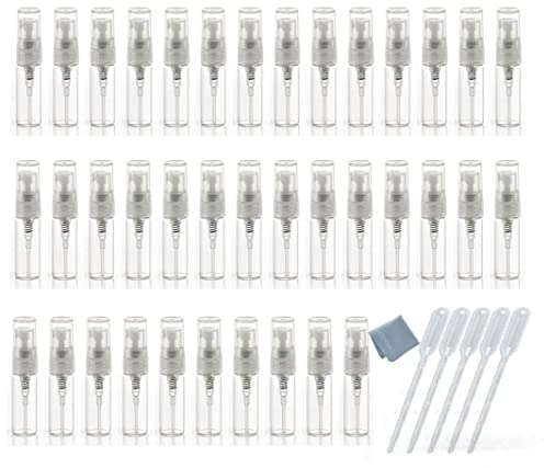 Elfenstall- 50PCS 3ML Clear Fine Mist Sample Vial Small Glass Atomizer Spray Perfume Bottle Hydrating Empty Bottle For Travel Makeup Party Free 5PCS Pipette Dropper