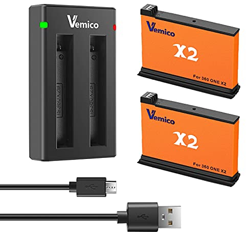 Vemico 360 One X2 Akku Ladegerät Kit 2 Pack 1900mAh Ersatzakkus LED 2-Kanal Ladegerät für 360 One X2 Action Kamera (Achtung: Nicht wasserdicht)