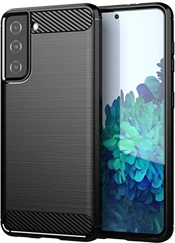 Cadorabo Hülle kompatibel mit Samsung Galaxy S21 FE Schutzhülle TPU Silikon Case Karbon Optik Slim Kratzfest Weiche Gummi mit Rundumschutz Case Hülle für Galaxy S21 FE in Schwarz