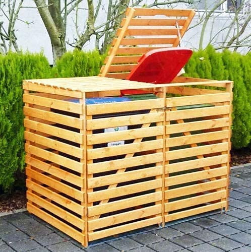 Double Wheelie Bin Storage Wooden Hideaway Store Outdoor Garden Rubbish Dustbin 2 Shed *WINNER 2021