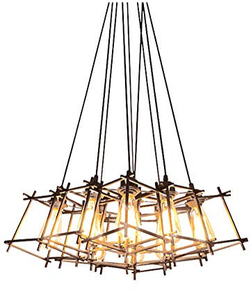 ZZZYZ Vintage Industrielle 9-lumières Pendant Light Unique Fil Suspendu Lumière Suspendue Noir Réglable Métal Rectangle Lampe De Plafond pour Cuisine Évier Bar-Élingonde combinée Noire 9 têtes