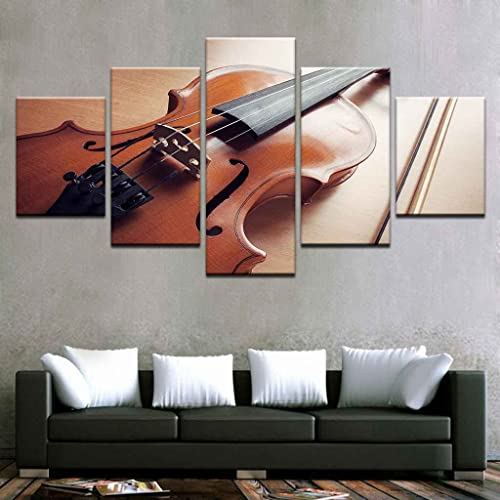 JBUTXE 5 Teiliger Kunstdruck auf Leinwand, Leinwand zum Bemalen, Wandbild, Musikinstrument rote Geige Öl - Bilder für Zuhause, Moderne Dekoration für Wohnzimmer Schlafzimmer 100x50cm (B x H)
