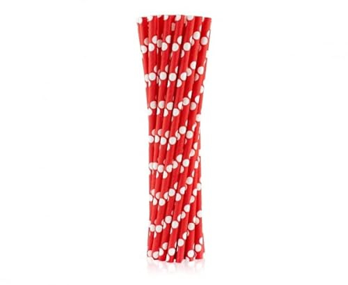 Generic Lot de 24 pailles à pois rouges