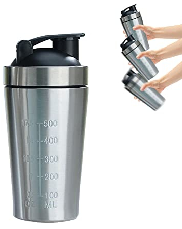 weemoment Bottiglia Shaker con Frusta, Bottiglia Shaker per proteine per miscele proteiche, Bottiglia Shaker in Acciaio Inossidabile, Bottiglia Shaker in Metallo, Bottiglia Shaker