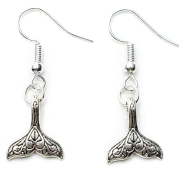 Miniblings Walflosse Ohrringe Hänger Wal Flosse Delfin Meer Ozean Fisch verziert silber - Handmade Modeschmuck I Ohrhänger Ohrschmuck versilbert