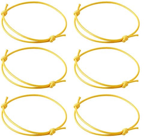 PandaHall 50pcs Korean Waxed Polyester Cord Bracelets Adjustable Friendship Cord Bracelets Handmade Braided Cord Protection Bracelets Lucky Bracelets for Women Girls, Yellow