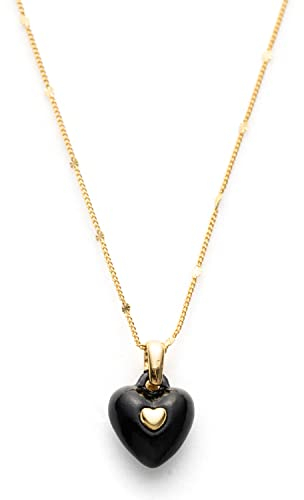 C.Paravano Herzkette Damen | Halskette Damen mit Schwarz Herzanhänger | Kette Damen Gold | Kette Herz Damen | Schmuck Geschenke für Frauen Freundin Sie