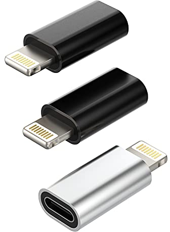 Lot de 3 adaptateurs Lightning vers USB C - Câble de charge - Adaptateur type C - Écrou vers Lightning mâle - Câble d'alimentation - Accessoire pour iPhone 14 13 12 11 Pro Max Mini 7 8 Plus X Xs XR