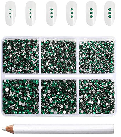 Beadsland 7200 pièces Strass pour ongles nail art,strass cristal verts pour visage et l'artisanat,Mélange de 6 tailles avec kit de crayons de cire,SS3-SS10,Emeraude