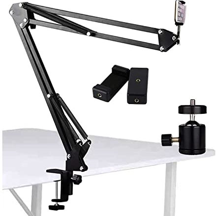 Microphone Suspension Boom Arm Stand, Mic Scissor Arm Webcam Camera Holder Mobile Phone Tripod Holder for Mobile Phones, Desktop Mic Clip Mount Holder for Microphones
