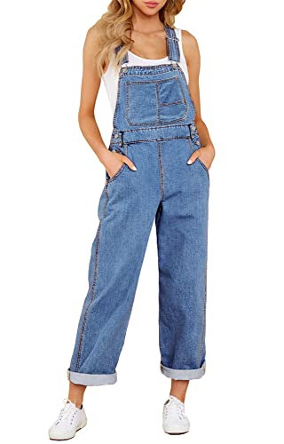 Roskiky Damen Casual Vintage Overalls Loose Straight Denim Latz Overall Jean Pants Blau XS