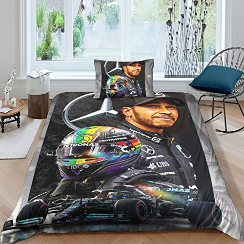 CIFEAR Bettwäsche Bettbezug-Set F1-Rennen 3D F1-Fahrer Serie Print Mit Reißverschluss,F1-Rennen Motiv Bettbezüge Set Microfaser Single(135x200cm)