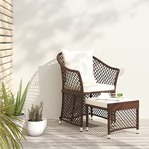 Tidyard 2-TLG. Garten Liegestuhl mit Hocker Gartensessel Gartenstuhl Liegesessel Sonnenliege Relaxstuhl Gartenmöbel Poly Rattan Braun