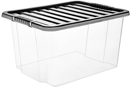 VTL® PLASTIC STORAGE BOXES WITH LID - BLACK LID - 17 SIZES - HOME - BEDROOM - GARAGE - OFFICE - SCHOOL - STORAGE - NESTABLE - STACKABLE (30 LITRE, SET OF 3)