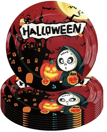Platos de Papel para Fiesta de Halloween - 7 Pulgadas, 16 Unidades - Decoración de Vajilla Desechable para Gritos y Celebraciones