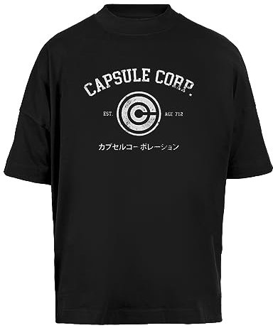 Vendax Capsule Corp. Unisex T-Shirt Ample Manches Courtes Homme Femme Noir Baggy T-Shirt Short Sleeves Black