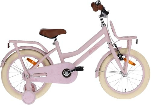 AMIGO Bella - Kinderfahrrad - 16 Zoll - mit Handbremse, Rücktritt, Lenkerpolster und Stützräder - ab 5-6 Jahre - Rosa