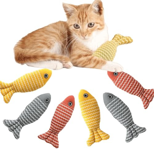 HJYDGJ Bissfestes Katzenminze-Spielzeug, 6 Stück Plüsch-Cartoon-Kätzchen, Interaktives Spielzeug, Katzenspielzeug Katzenminze Spielzeug, Katzen Spielzeug Kitten Katzen-Kauspielzeug(Rot Gelb Grau)