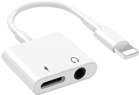 2 en 1 Adaptador de Auriculares para iPhone, [Certificado MFI] Adaptador de Auriculares Lightning a 3,5 mm para iPhone y Dongle Cargador, Convertidor de Auriculares para iPhone 14 Pro/13/12/11/XS/8/7