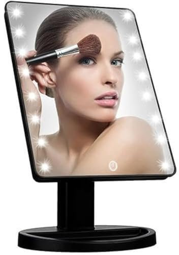 Vivo Technologies 16 LED Touch Vanity Makeup Mirror Touch Controlled Mirror Portable Makeup Mirror Tabletop Cosmetic Light 180°Swivel Rotation Tray UK Black