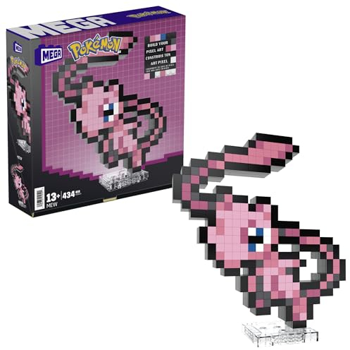 MEGA Pokémon - Mew Pixel Art, set da costruire con 434 pezzi e stile retrò pixelato, personaggio da esporre con base inclusa o da appendere a parete, giocattolo per collezionisti, 13+ anni, HWR80