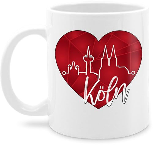 Tasse Tassen 325ml - Karneval & Fasching - Köln Herzschlag I Köln Skyline Herz - 325 ml - Weiß - karnevalstasse fasching- kölner faschingstasse carnevale kölsche fasnetbecher karnevals dom
