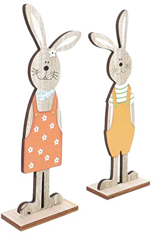 Cabilock 1 Pair Rabbit Ornament Household Decor Easter Wooden Decorations Wooden Crafts Easter Springtime Craft Nutcracker Emblems Wooden Craft Ornament Painted Wooden Sign