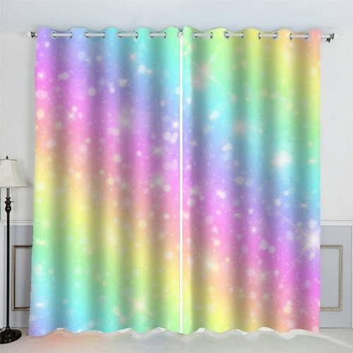 MEVASA Vorhänge Blickdicht Regenbogen 3D Verdunklungsvorhänge 2er Set mit Ösen Gardinen Wunderschöner Regenbogen Vorhang Microfaser Schlafzimmer Kinderzimmer 140 x 160 BxH