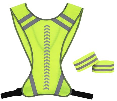 KuqitsBai Reflektierende Sicherheitsweste, Reflektierende Warnweste Einstellbar Reflektoren Sicherheits für Radfahren, Joggen (DE/NL/SE/PL, Alphanumerisch, M, L, Regular, Regular, Grün)