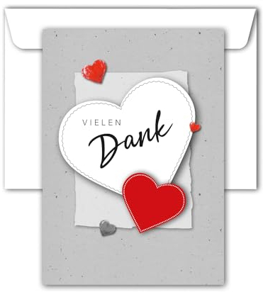 RotfuchsDesign 3 Danke Karten mit Herz Dankeskarten Danksagung mit Umschlägen Klappkarten im Set Geburtstag Hochzeit Konfirmation Kommunion Jubiläum Abschied DIN A6 Blanko