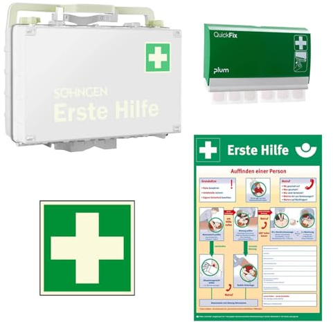 TMS PRO SHOP Erste-Hilfe-Koffer DYNAMIC-GLOW L, weiß, DIN 13169, mit Wandhalterung, Pflasterspender und Zubehör, Art.-Nr. 610505 | Verbandskasten | Notfallkoffer | Erste Hilfe Kasten