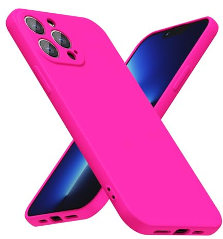 LoeoeL for iPhone 13 Pro Max Phone Case Silicone, Fluorescent Neon Hot Pink Bright Color Matte TPU, Minimalist Ultra Thin Slim Soft Rubber Gel Girly Cute Case for Women Men, Camera Cover Protection