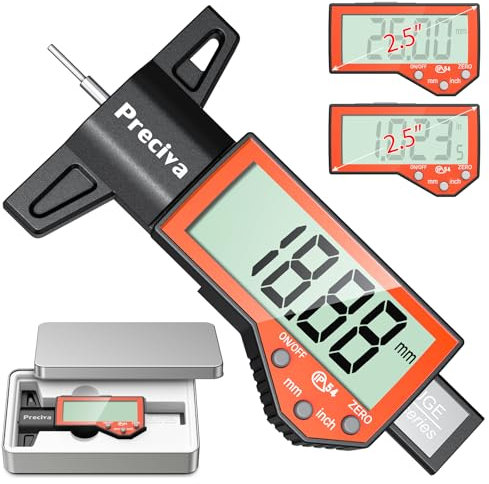 Reifentiefenmesser, Preciva 0-25.4 mm Digitaler Profiltiefenmesser für Reifen, Präzisions-Reifenprofilprüfer mit großem LCD-Display, Autoreifen Profiltiefenmesser für Autos, LKWs, Motorrad