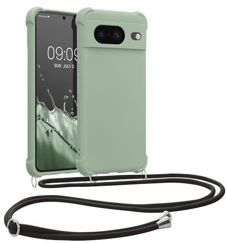 kwmobile Necklace Case kompatibel mit Google Pixel 8 Hülle - Cover mit Kordel zum Umhängen - Silikon Schutzhülle Graugrün
