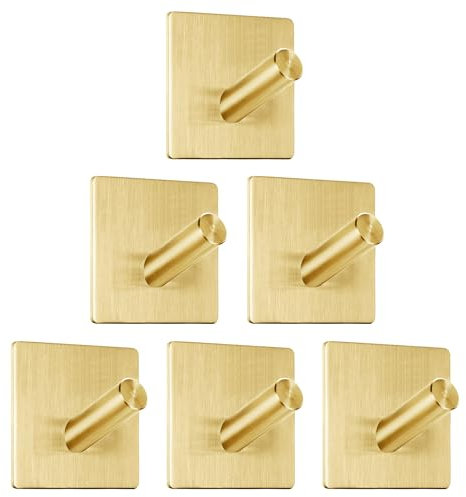 JOYIT Handtuchhalter Ohne Bohren, 6 StüCk Klebehaken, Edelstahl Haken Selbstklebend, Klebehaken Extra Stark für Bad und KüChe (Gold)