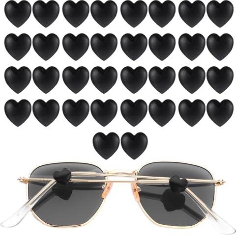 JIEYAO 32 Pcs Heart Eyeglass Ear Grip, Silicone Eyewear Retainer, Anti-Slip Ear Hooks Holder Cute Eye Glasses Ear Grippers Heart-Shaped Eyeglass Temple Tip Sleeve for Sunglasses Reading Glasses