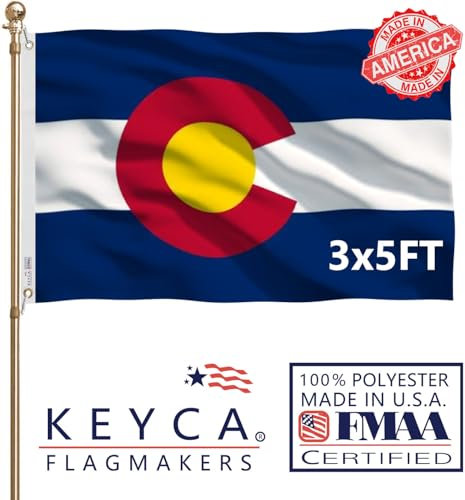 KEYCA Colorado-Flagge, 90 x 150 cm, hergestellt in den USA, strapazierfähig, lebendige Farben, doppelseitig, Colorado CO-Flagge mit 2 Messingösen, für Zuhause/Unternehmen/Innen- und Außendekoration