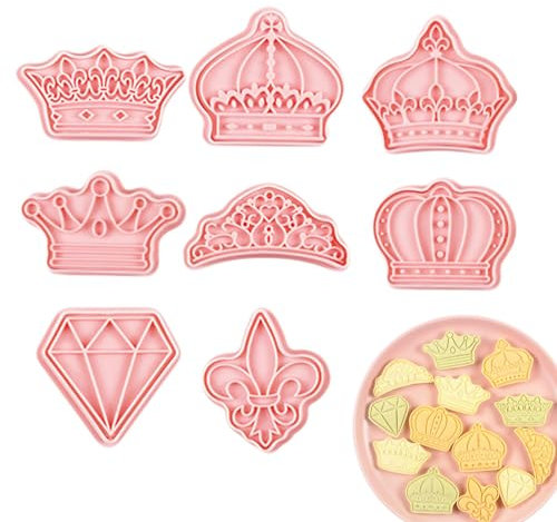 Kronen-Ausstechformen, Stempel, Kronen-Ausstechformen für Kekse, Prinzessin Krone Ausstecher -Stempel Keksformen, 8 Stück Cartoon-Spaß-Plätzchenform, Fondant-Ausstechformen, Backformen, Kronen-Präge