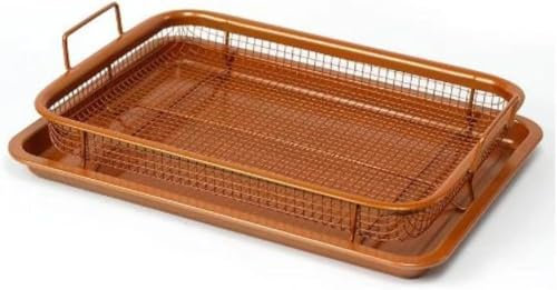 Copper Crisper Basket & Baking Tray - 2 PC Copper Elevated Mesh Baking Trays for Oven Non Stick - Air Fryer Crisping Basket Cooking Trays - Heat Air Circulation Home Kitchen Cooking