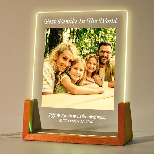 Ecavboc Personalisierte Weihnachtsgeschenke Foto Bilderrahmen LED, für Frauen＆Männer Benutzerdefinierter Text&Foto Freund Familie zum Valentinstag, Jahrestag, Geburtstag