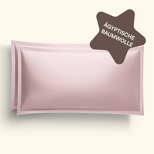 Amqua Satin Kissenbezug 40x80 Hellrosa/Rosa| ägyptische Baumwolle Kopfkissenbezug 40x80 2er Set| Kissenbezüge 40x80 mit Reißverschluss | Mako Satin Kopfkissen 40x80 Bezug | Polsterbezug 40x80