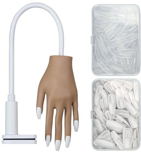Acrylic Practice Hand Fake Nails Kit, BORNBYME Upgrade Nail Training Adjustable Finger Kits, Fake Nails Hands for Nail Beginner Practice with 200 PCS Nail Tips, White