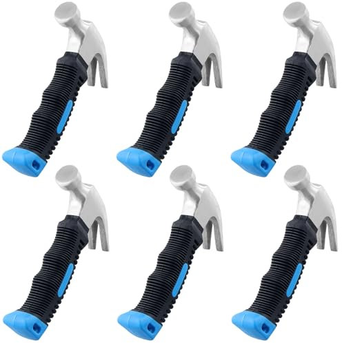 KOHAND 6 PCS 8 oz Mini Claw Hammer, Carbon Steel Stubby Claw Hammer with Anti-Slip Handle for DIY Projects in Home and Office, Blue