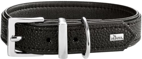 HUNTER Sofia Hundehalsband | Kunstleder in Rindnappa-Optik, pflegeleicht, Brilliant gefärbt, Made in Germany, Farbe: Schwarz, Größe: 45