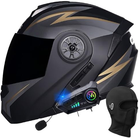 BYGMWEP Casque Moto Modulable Bluetooth, Casque Moto Homologué ECE, Flip Up Casque Adulte Moto avec Double Visière pour Anti-Collision Casque Scooter Casque Integral pour Homme Femme S~XL