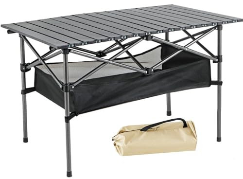 Foldable Camping Table, Alloy Steel Roll-up Picnic Table with Large Storage and Carrying Bag for Outdoor Picnic, Camping, BBQ, Party, Backyard, Beach (table/95x55x60cm)