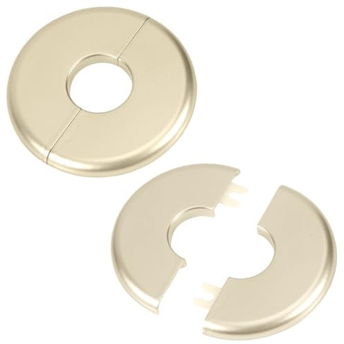 2pcs Brides Murales Fendues, ABS Auto-Adhésives Plaque Protection pour 29mm Diamètre Tuyaux d'Eau Rondes Design à Boucle Plaques Recouvrement Plomberie pour Robinet Cuisine Toilettes (Or)